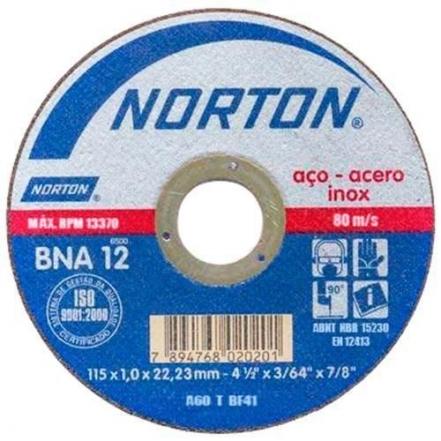 DISCO DE CORTE BNA-12 PARA AÇO E INOX 4.1/2" - NORTON - Reflo